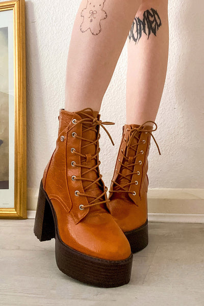 Tan Fantasy Lace Up Boots