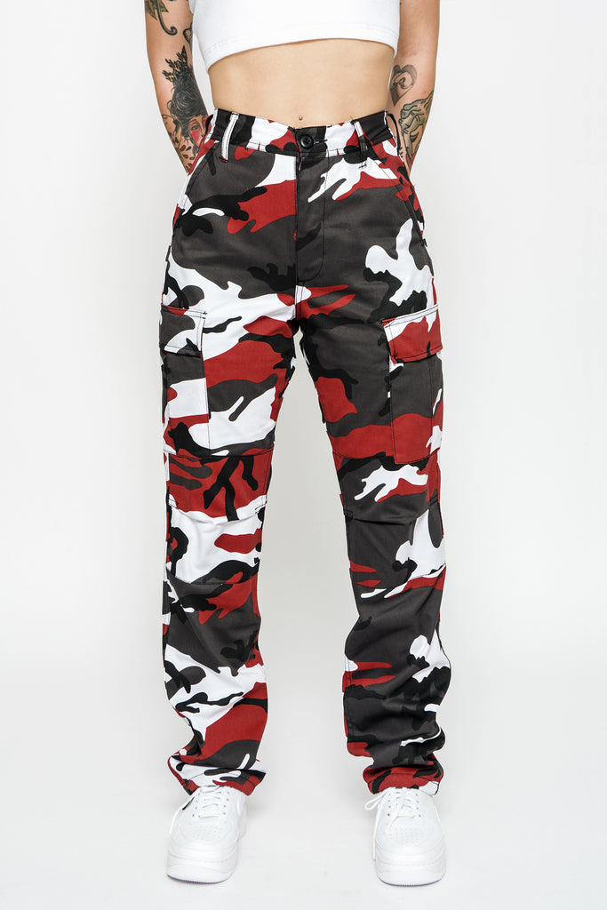 Cherry Red Camo Cargo Pants