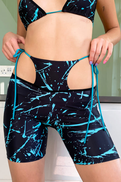Scribble Cut Out Biker Shorts