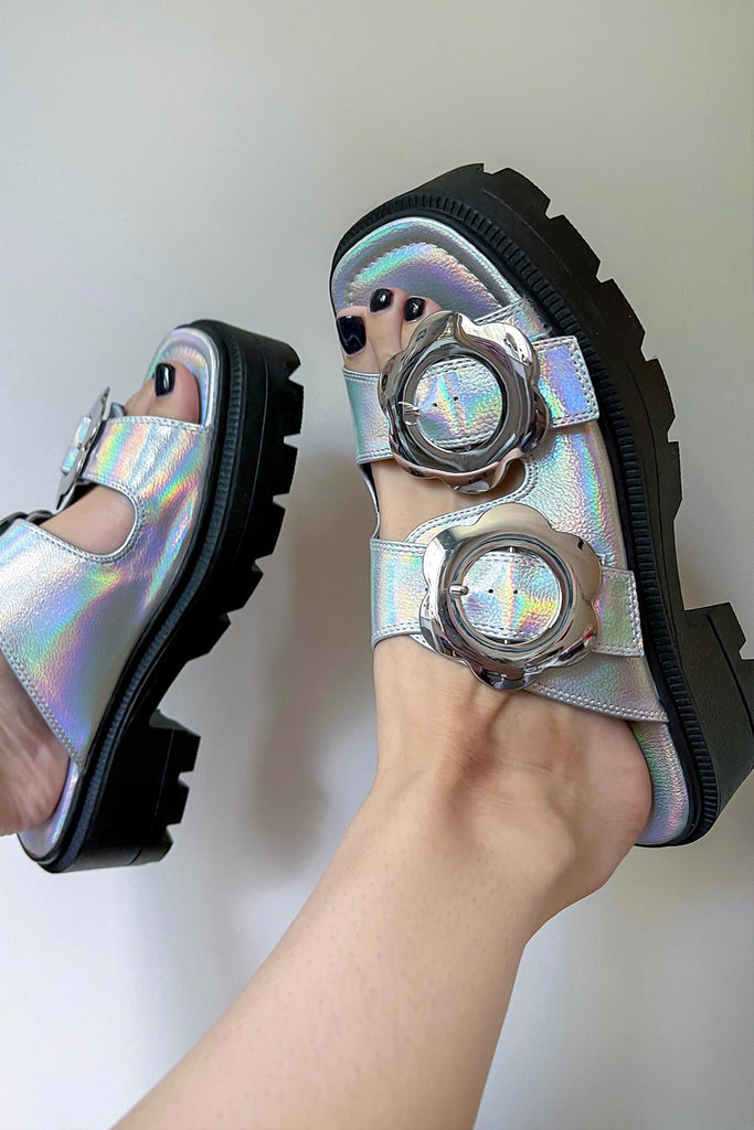 Holo Flower Power Chunky Sandals