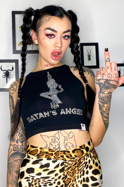 Satan's Angel Rhinestone Crop Top
