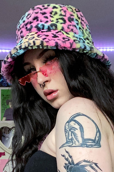 Trippy Kitty Leopard Fluffy Bucket Hat