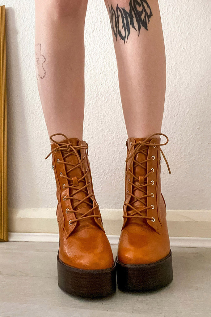 Tan Fantasy Lace Up Boots