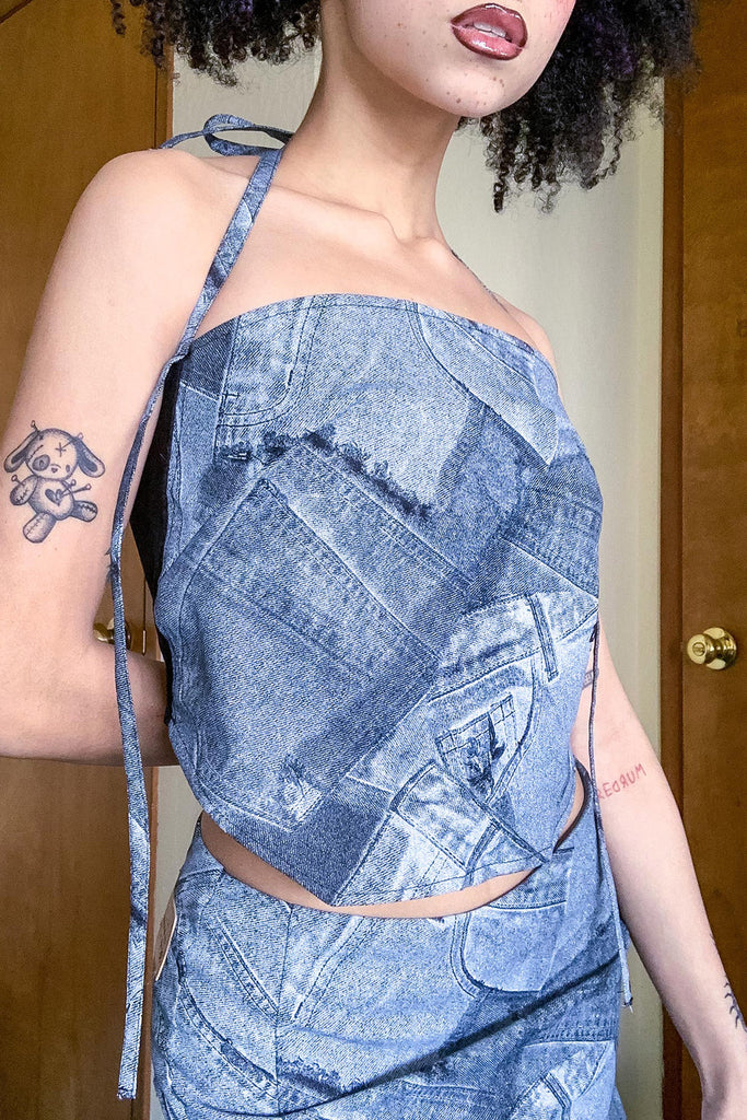 britney denim dress Britney Denim Halter Top