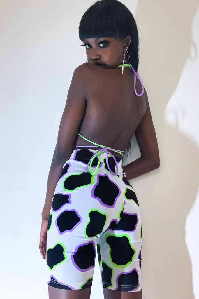Cow print online biker shorts