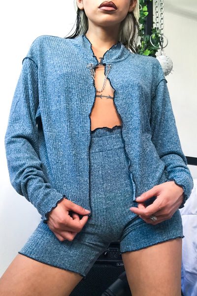 Safety Pin Knit Cardigan Blue